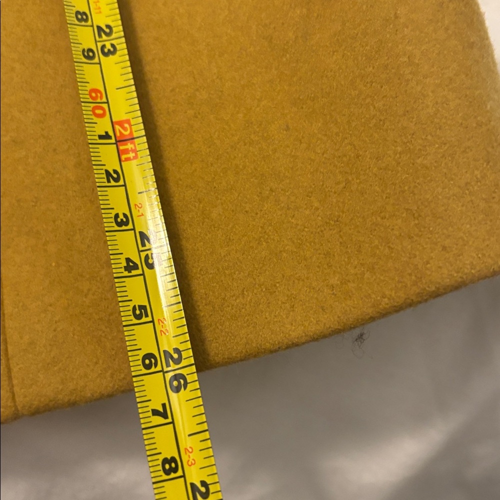 VTG Kenar Mustard cropped Trench Coat felt crossover wool blend SZ L belted - Picture 10 of 15